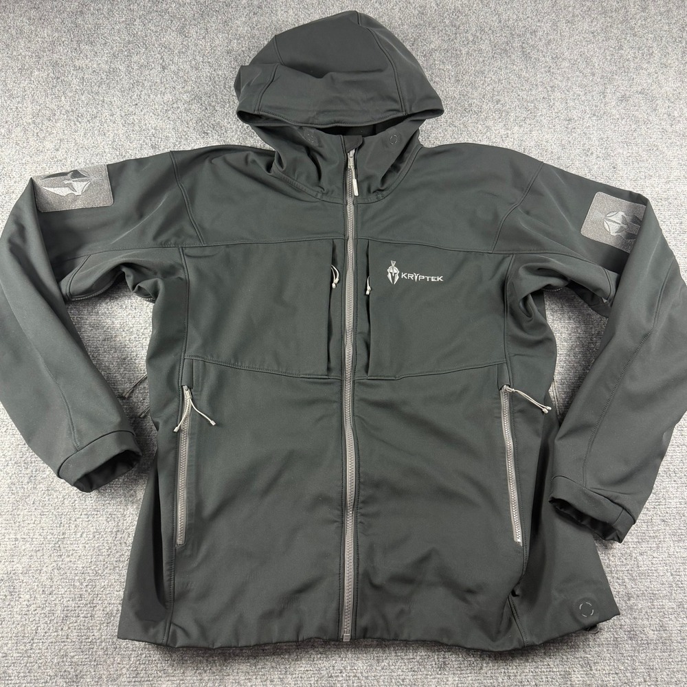 Kryptek Softshell Jacket Mens XL Black Tactical Hooded Fleece Lined Outdoor Coat